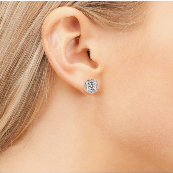 Cate & Chloe 18k White Gold Plated Halo Pendant Necklace & Crystal Stud Earrings - Picture 6 of 10